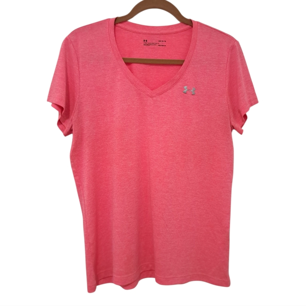 💪 Under Armour Pink V-Neck Tech Tee – Size Large (Ref 6)